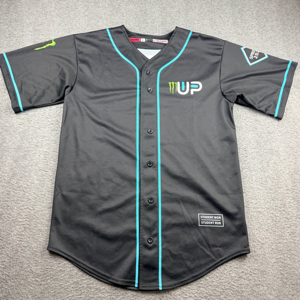 Monster Energy Up & Up Spring 2021 Baseball Jersey Men's Large Black Teal